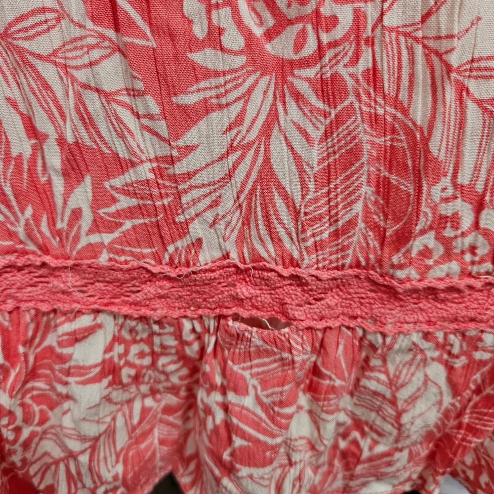 ANGIE Floral Maxi Dress Coral White Twisted Front Tiered Sz S boho peasant READ - Picture 8 of 11